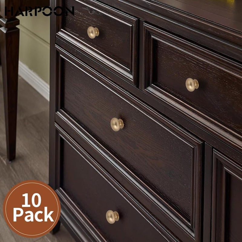 HARPOON Cabinet Hardware Knobs Round Furniture Mushroom Knob - 1.4 Inch 10 Pack Brushed Gold - Image 3
